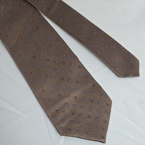 Christian Dior Silk Tie, Made in the USA, Taupe w/ Geometric‎ Pattern